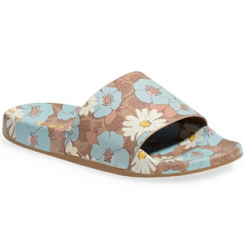 Coach NEW Udele Sig Floral Aqua Rubber Slide Sandals Womens 8 - Picture 10 of 11